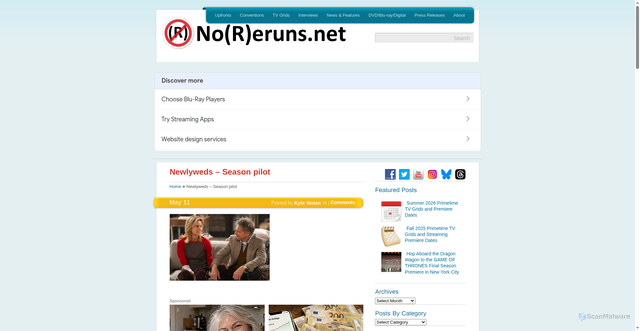 Security scan screenshot of https://noreruns.net/2026/05/11/first-look-at-new-2026-27-nbc-shows/newlyweds-season-pilot-2/