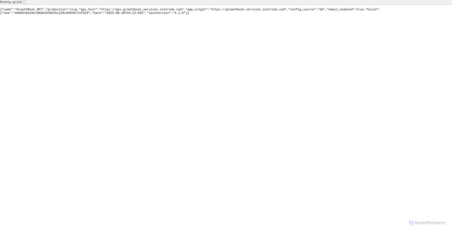 Security scan screenshot of https://api-growthbook.services.instride.com