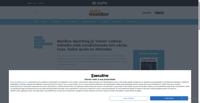 Security scan screenshot of https://executivedigest.sapo.pt/benfica-sporting-ja-mexe-lisboa-transito-esta-condicionado-em-varias-ruas-saiba-quais-as-afetadas/
