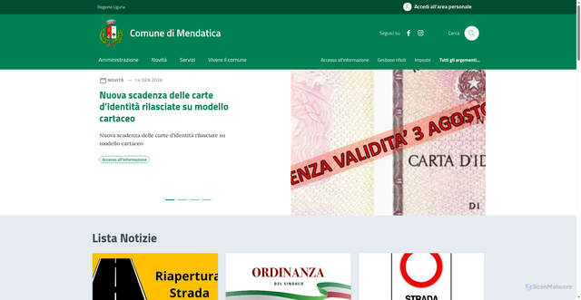 Security scan screenshot of https://www.comune.mendatica.im.it