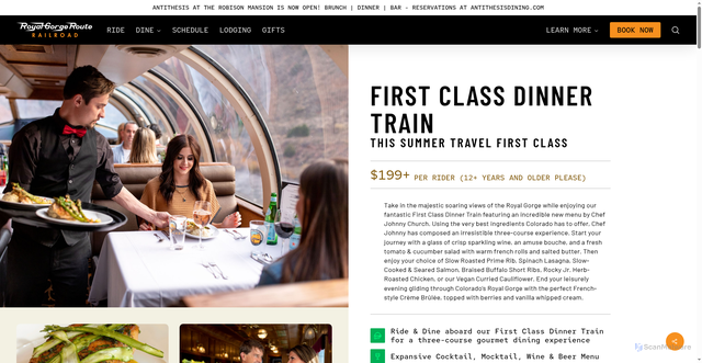 Security scan screenshot of https://royalgorgeroute.com/product/first-class-dinner-train/
