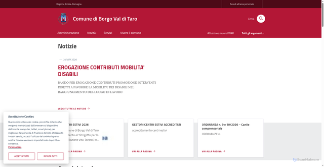 Security scan screenshot of https://www.comune.borgo-val-di-taro.pr.it
