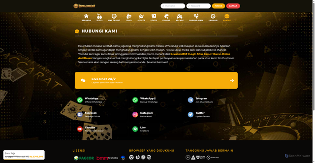 Security scan screenshot of https://dewahoki369web.site/kontak