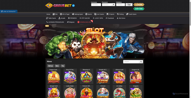 Security scan screenshot of https://cagurledak.top/desktop/game/slot/nines