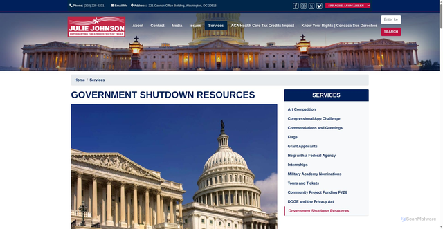 Security scan screenshot of http://juliejohnson.house.gov/services/government-shutdown-resources