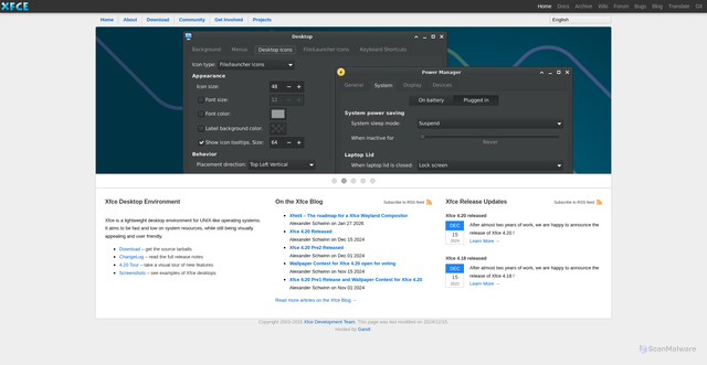 Security scan screenshot of https://xfce.org