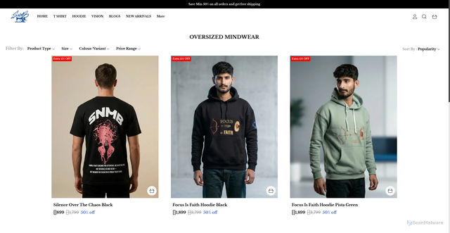 Security scan screenshot of https://snmb.shop/OVERSIZED-MINDWEAR/collection/rCMVPURv