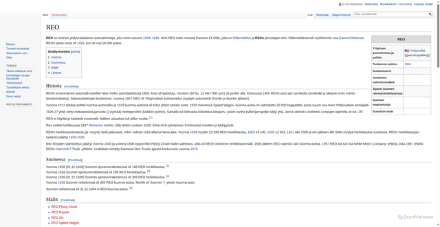 Security scan screenshot of https://www.autowiki.fi/index.php/REO