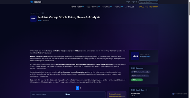 Security scan screenshot of https://www.stocktitan.net/news/NBIS/