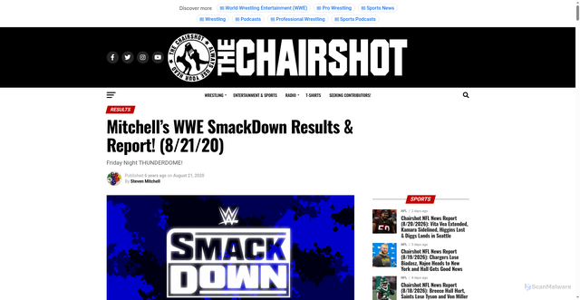 Security scan screenshot of https://thechairshot.com/2020/08/mitchells-wwe-smackdown-results-report-8-21-20/
