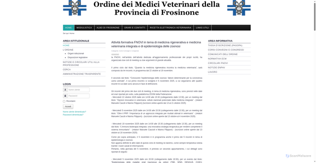 Security scan screenshot of https://www.ordineveterinarifrosinone.it/