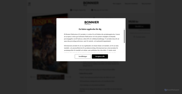 Security scan screenshot of https://bonniershop.nu/spinoff/historia-arsbok-2026-389860-cir-hab/?media=KM&utm_source=crm&utm_medium=email&utm_content=1084910_6010