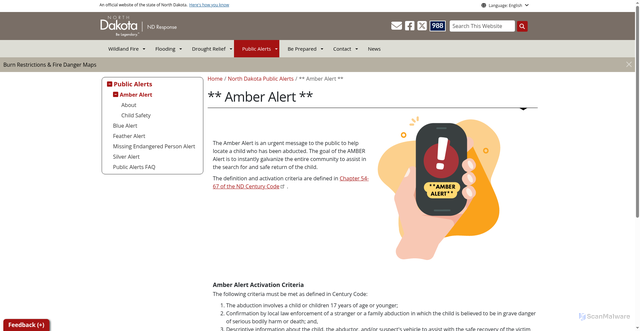 Security scan screenshot of https://ndresponse.gov/alert/amber-alert