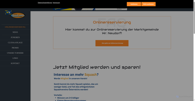 Security scan screenshot of https://squash-union.at/onlinereservierung-2633.html