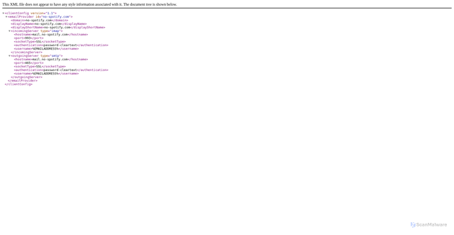 Security scan screenshot of https://autoconfig.no-spotify.com