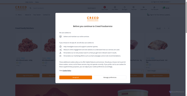 Security scan screenshot of https://creedfoodservice.co.uk