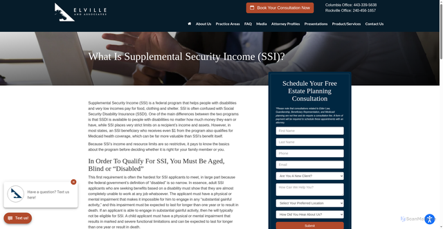 Security scan screenshot of https://www.elvilleassociates.com/what-is-supplemental-security-income-ssi/