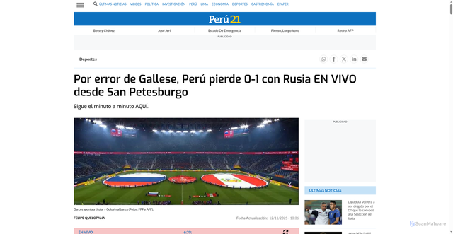 Security scan screenshot of https://peru21.pe/deportes/peru-vs-rusia-en-vivo-america-tv-online-atv-goles-y-resultado-del-amistoso/