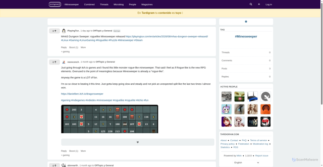 Security scan screenshot of https://tardigram.com/tag/Minesweeper
