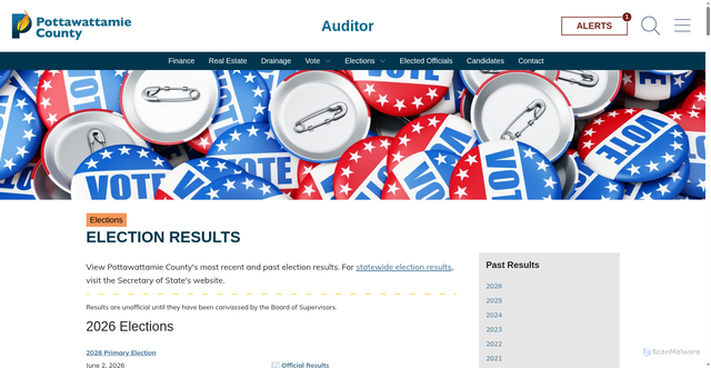 Security scan screenshot of https://www.pottcounty-ia.gov/auditor/election_results/