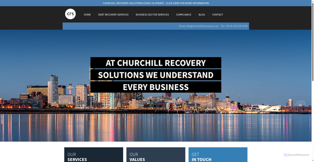 Security scan screenshot of https://churchillrecoverysolutions.co.uk