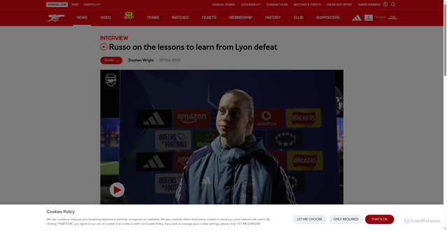 Security scan screenshot of https://www.arsenal.com/news/russo-lessons-learn-lyon-defeat