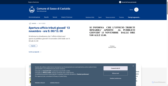 Security scan screenshot of https://www.comune.sassodicastalda.pz.it/
