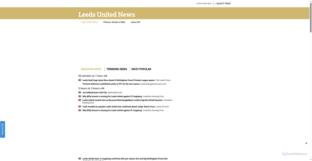 Security scan screenshot of https://leedsunitednews.com/