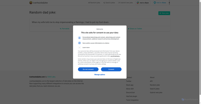 Security scan screenshot of https://icanhazdadjoke.com
