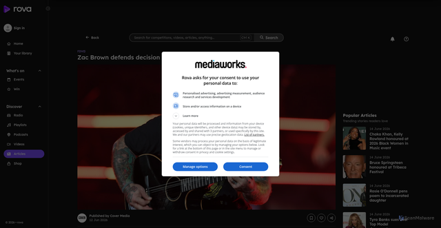 Security scan screenshot of https://www.rova.nz/articles/zac-brown-defends-decision-to-perform-at-the-white-house