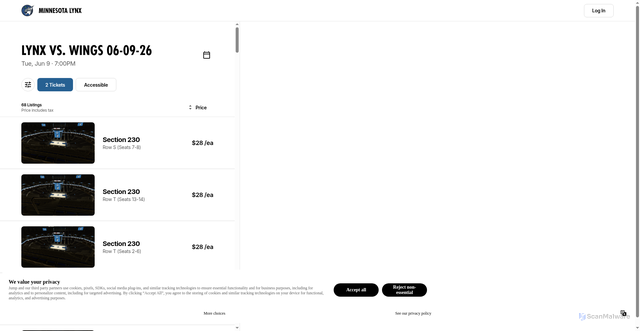 Security scan screenshot of https://tickets.lynxbasketball.com/offers/5166