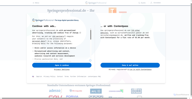 Security scan screenshot of https://springerprofessional.de