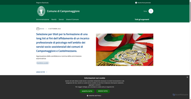 Security scan screenshot of https://www.comune.campomaggiore.pz.it/it
