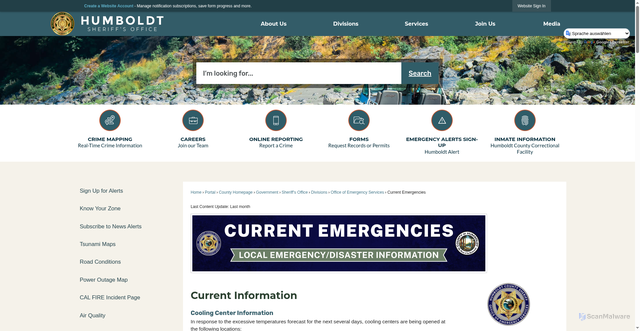Security scan screenshot of https://humboldtgov.org/2383/Current-Emergencies