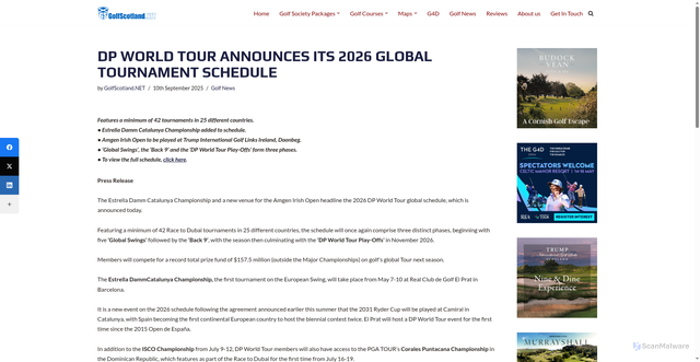 Security scan screenshot of https://www.golfscotland.net/golf-news/dp-world-tour-announces-its-2026-global-tournament-schedule/