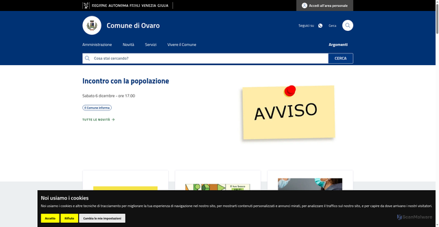 Security scan screenshot of https://www.comune.ovaro.ud.it/