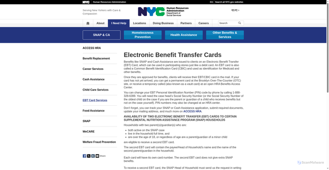 Security scan screenshot of https://www.nyc.gov/site/hra/help/ebt-card-services.page