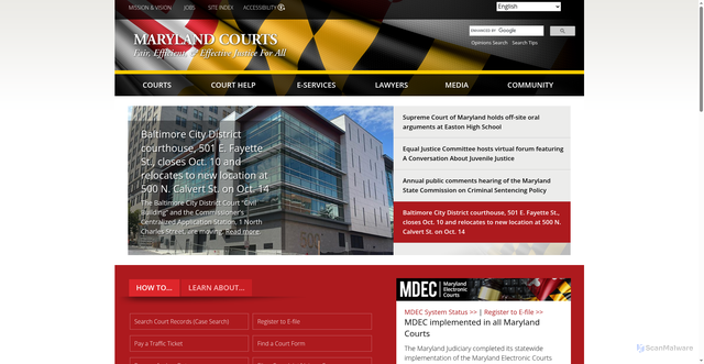 Security scan screenshot of https://www.mdcourts.gov/