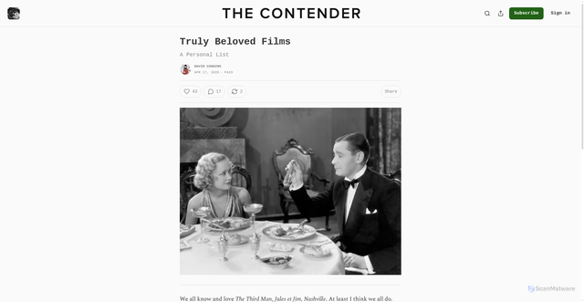 Security scan screenshot of https://thecontender.substack.com/p/twenty-beloved-films