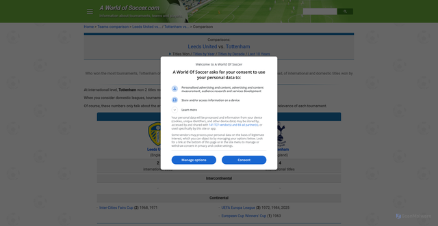 Security scan screenshot of https://www.aworldofsoccer.com/teams_comparison/leeds_vs_tottenham_hotspur.htm