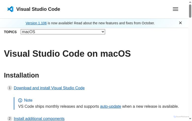 Security scan screenshot of https://code.visualstudio.com/docs/setup/mac
