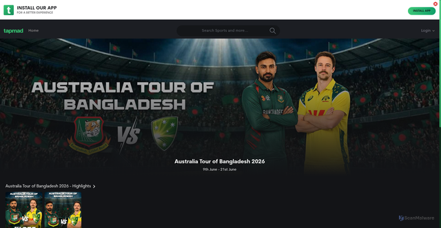 Security scan screenshot of https://www.tapmad.com/sports/australia-tour-of-bangladesh-2026/463/1