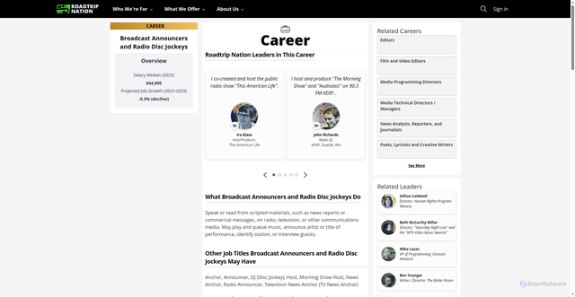Security scan screenshot of https://roadtripnation.com/career/27-3011.00