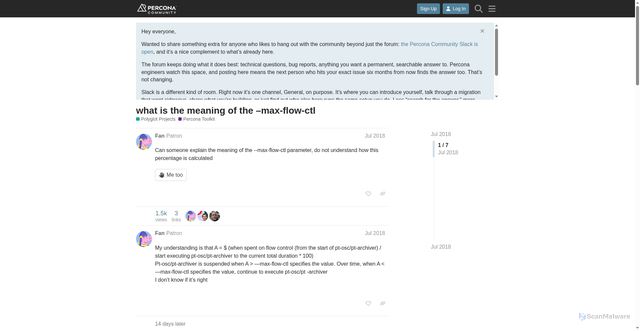 Security scan screenshot of https://forums.percona.com/t/what-is-the-meaning-of-the-max-flow-ctl/6438