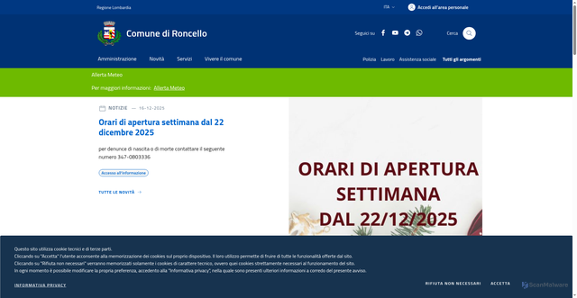 Security scan screenshot of https://www.comune.roncello.mb.it/
