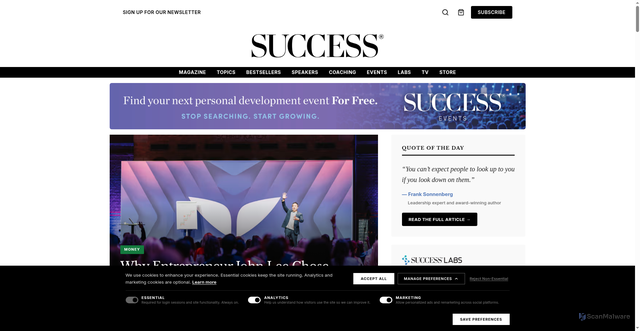 Security scan screenshot of https://success.com