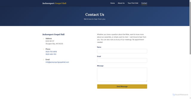 Security scan screenshot of https://jacksonportgospelhall.com/contact.html