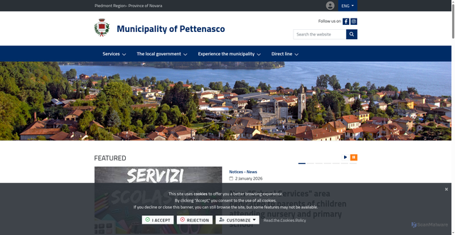 Security scan screenshot of https://www.comune.pettenasco.no.it/it-it/home