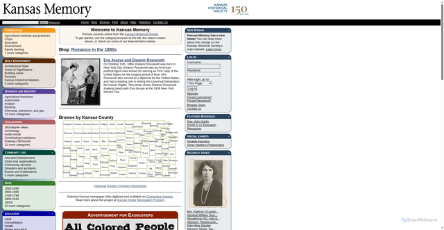 Security scan screenshot of https://www.kansasmemory.gov/