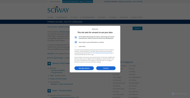 Security scan screenshot of https://www.sciway.net/city/parrisisland.html